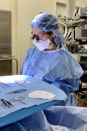 Gilbert in the operating room.