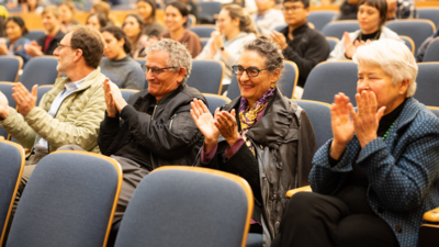 Dan, Corey, Carla, and Carol Christ in audience